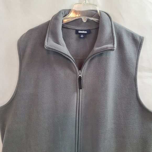 King Size Men's (L-Tall) Gray Fleece Full Zip Sleeveless Vest w/ Zipper Pockets - Picture 2 of 9